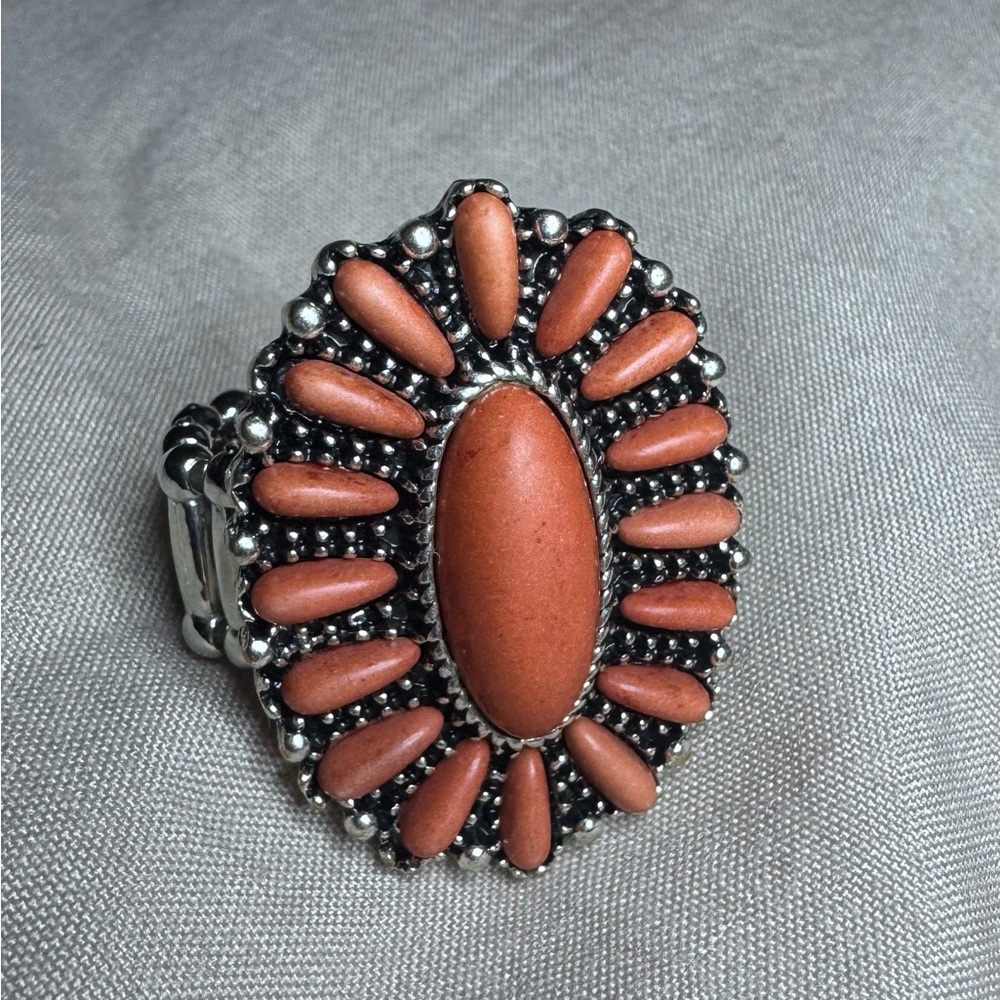 Elegant Coral and Silver Women's Ring